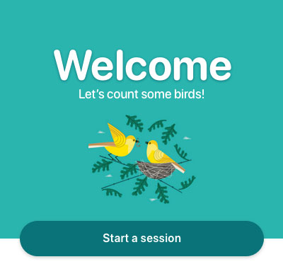 Thumbnail image for the Bird Counting Mobile App project showing the welcome screen and bird graphic on a teal background.