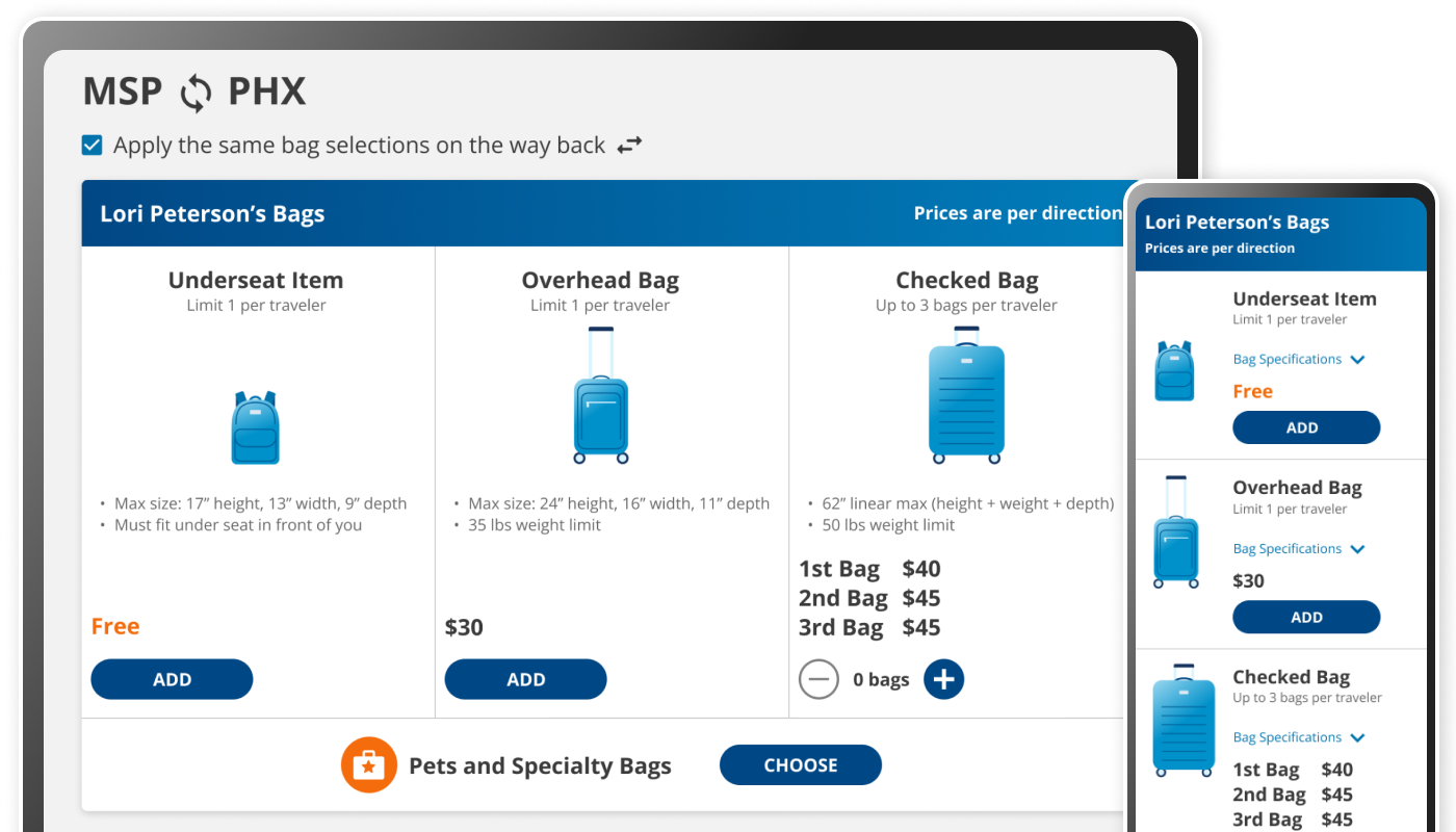 Flight Results UI design on desktop and mobile size