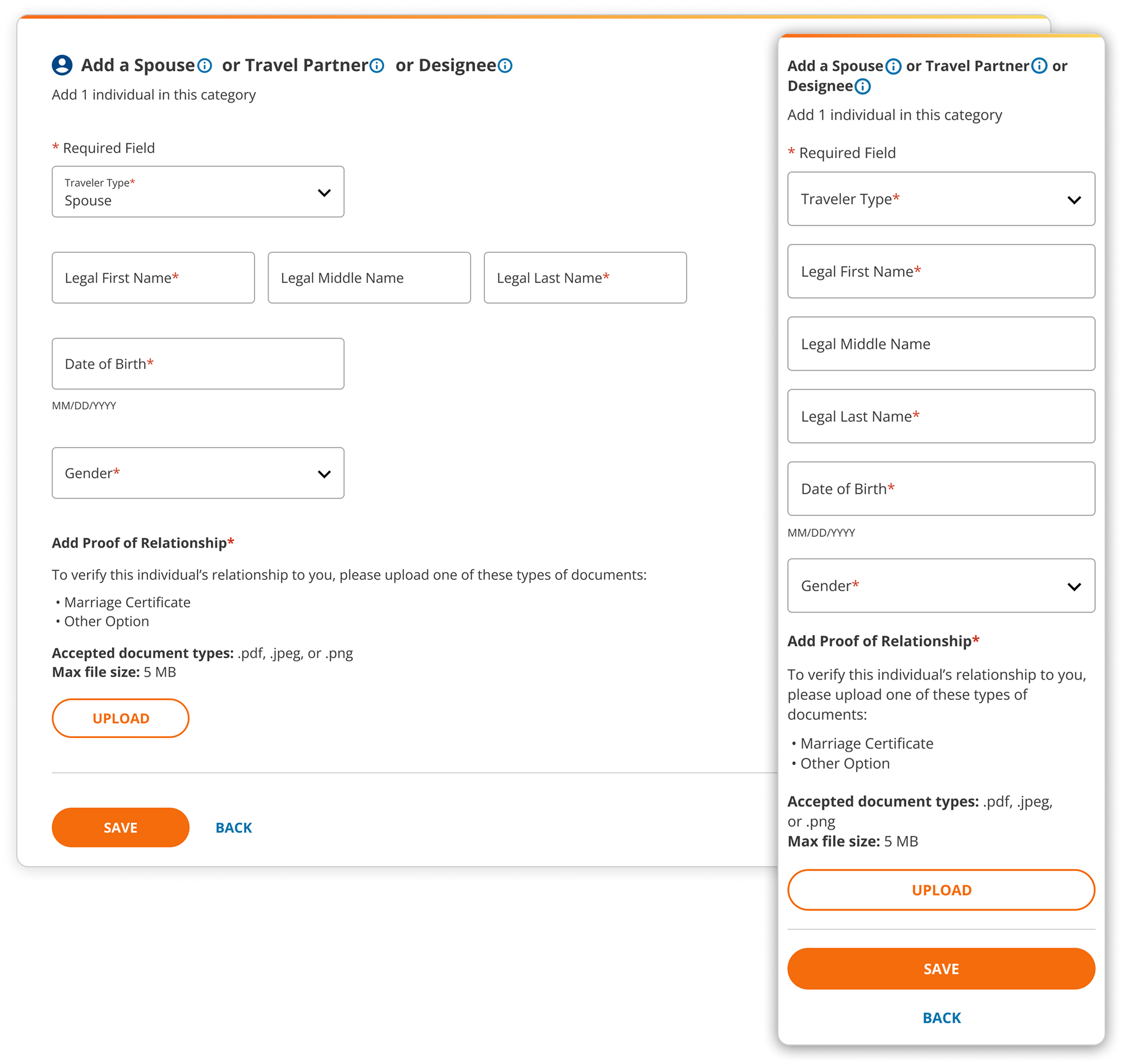 Employee view desktop and mobile designs for the add form.