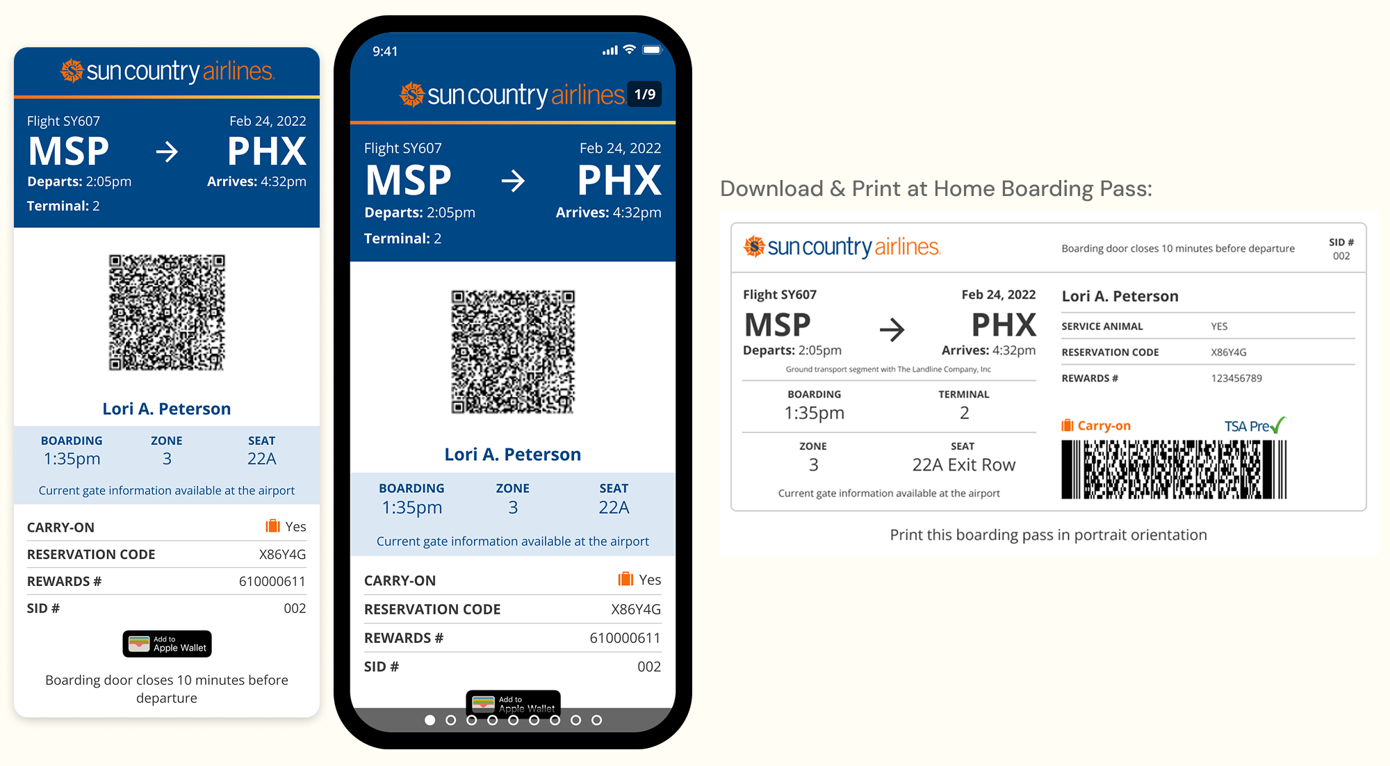 Four different screens from the mobile app including Home, Bags, and Seats